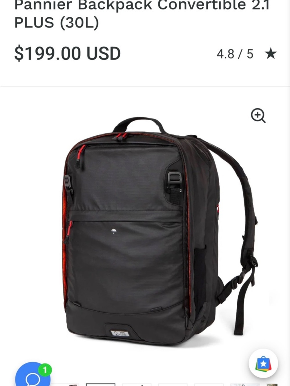 Men's Convertible Pannier Backpack - Black with Red Accents